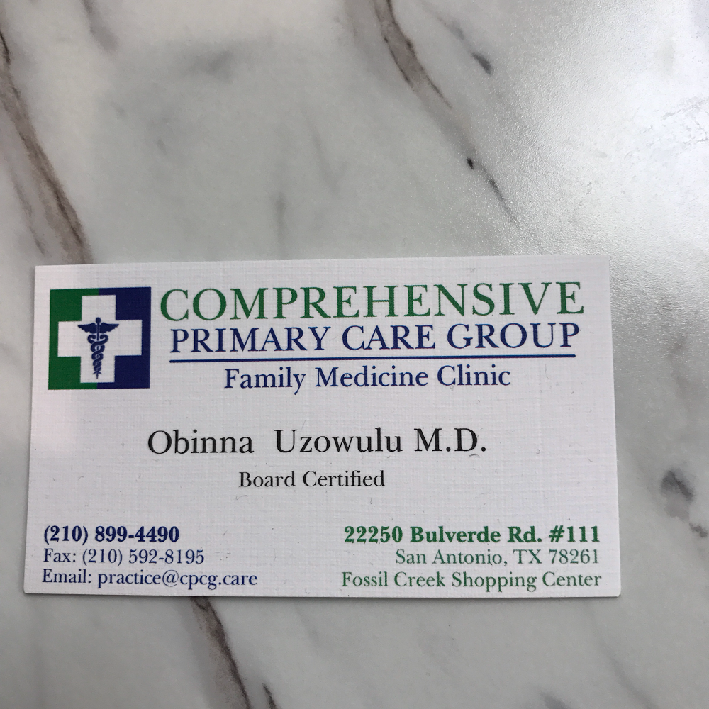 Obinna Uzowulu, MD. Comprehensive Primary Care | 22250 Bulverde Rd #111, San Antonio, TX 78261, USA | Phone: (210) 899-4490