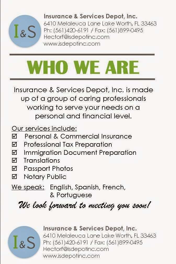 Insurance & Services Depot Inc | 6410 Melaleuca Ln, Greenacres, FL 33463, USA | Phone: (561) 420-6191