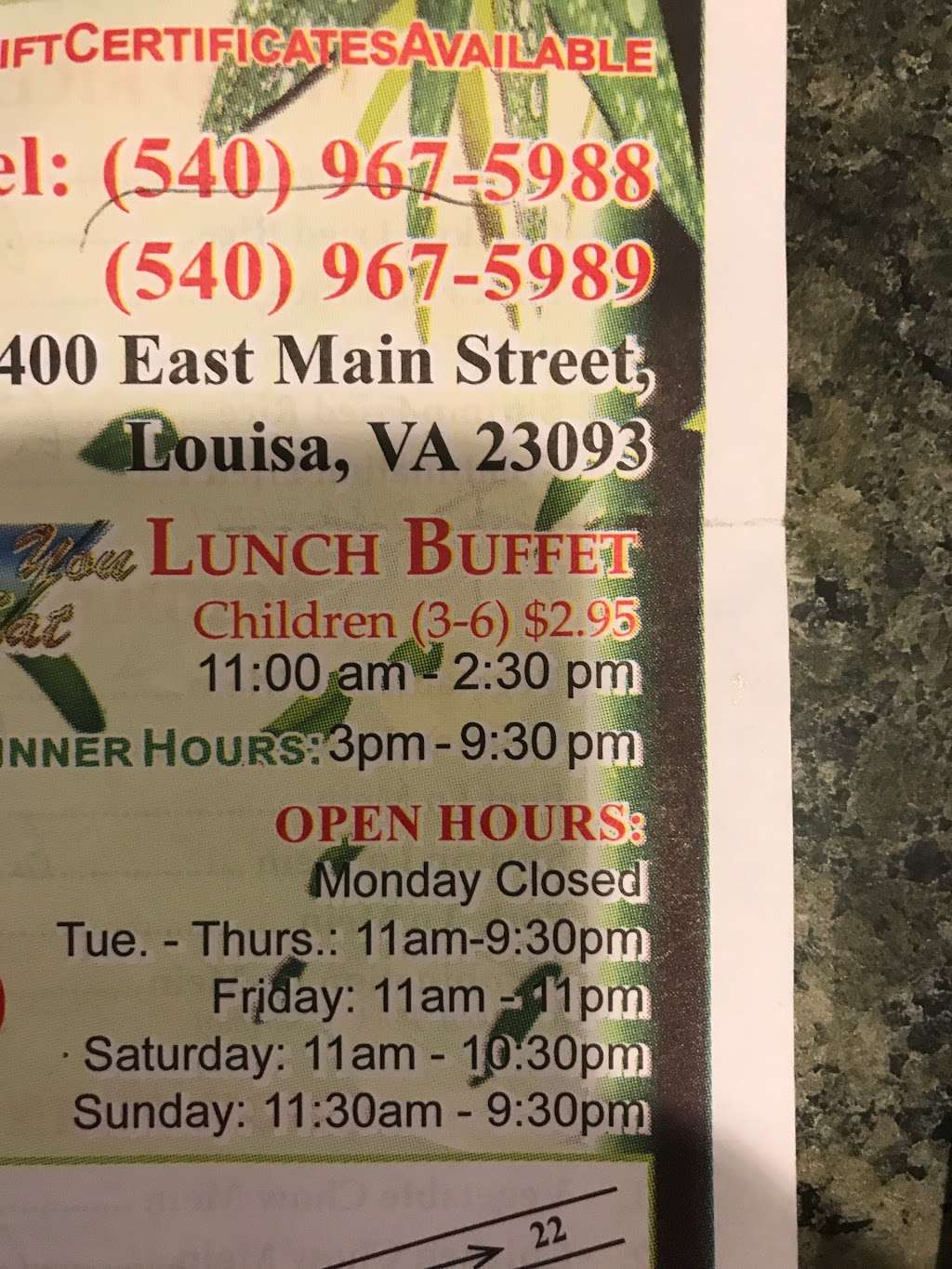 Panda Garden | 400 E Main St, Louisa, VA 23093 | Phone: (540) 967-5988