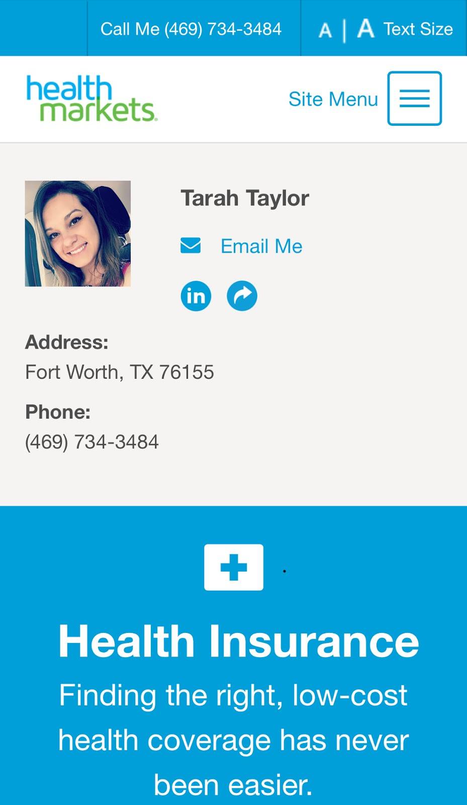 HealthMarkets Insurance Agency - Tarah Clubb | 7209 S Cooper St Suite 111, Arlington, TX 76001, USA | Phone: (469) 734-3484