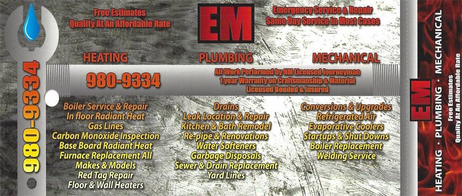 EM Plumbing Htg. Mech | 5113 Lomas De Atrisco Rd NW, Albuquerque, NM 87105, USA | Phone: (505) 980-9334