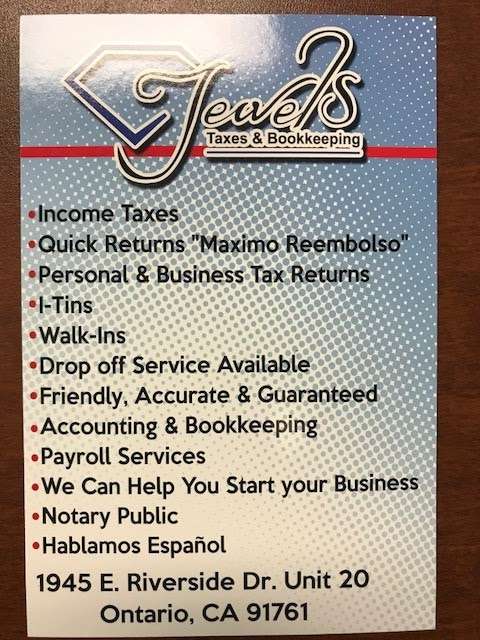 Jewels Taxes and Bookkeeping | 1945 E Riverside Dr #20, Ontario, CA 91761, USA | Phone: (909) 773-1863