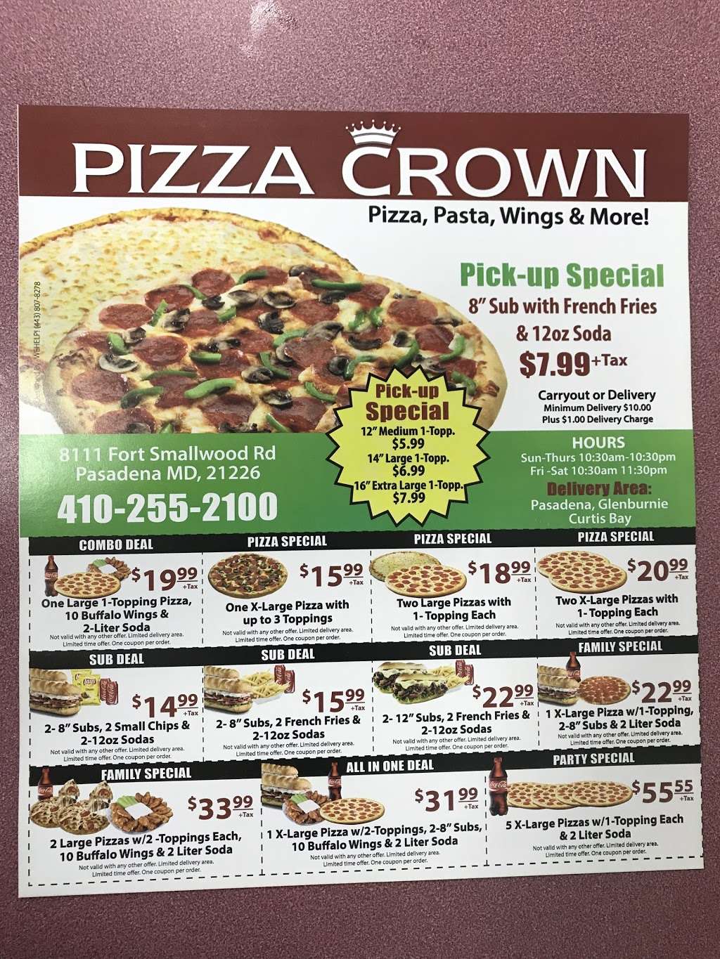 Pizza Crown | 8111 Fort Smallwood Rd, Curtis Bay, MD 21226 | Phone: (410) 255-2100