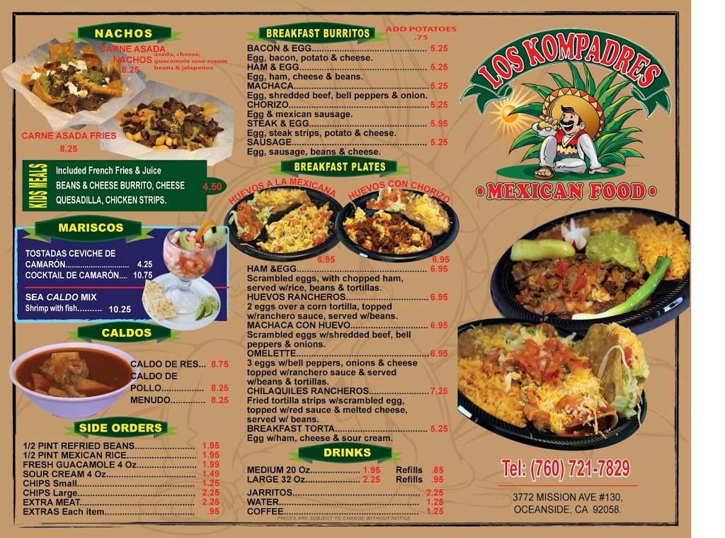 Los Kompadres Mexican Food | 3772 Mission Ave #130, Oceanside, CA 92058, USA | Phone: (760) 721-7829
