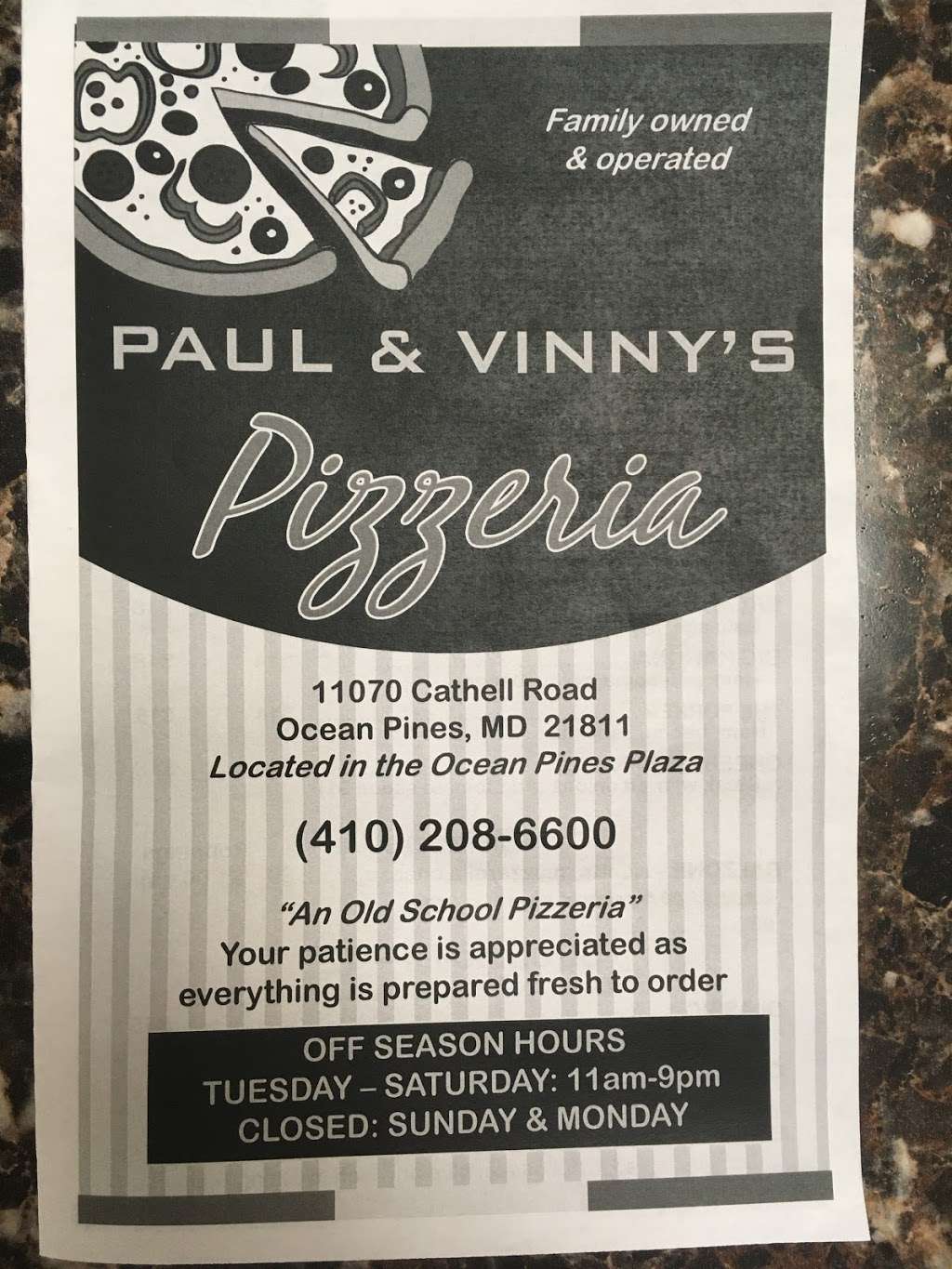 Paul and Vinny’s Pizza, 11070 Cathell Rd, Berlin, MD 21811