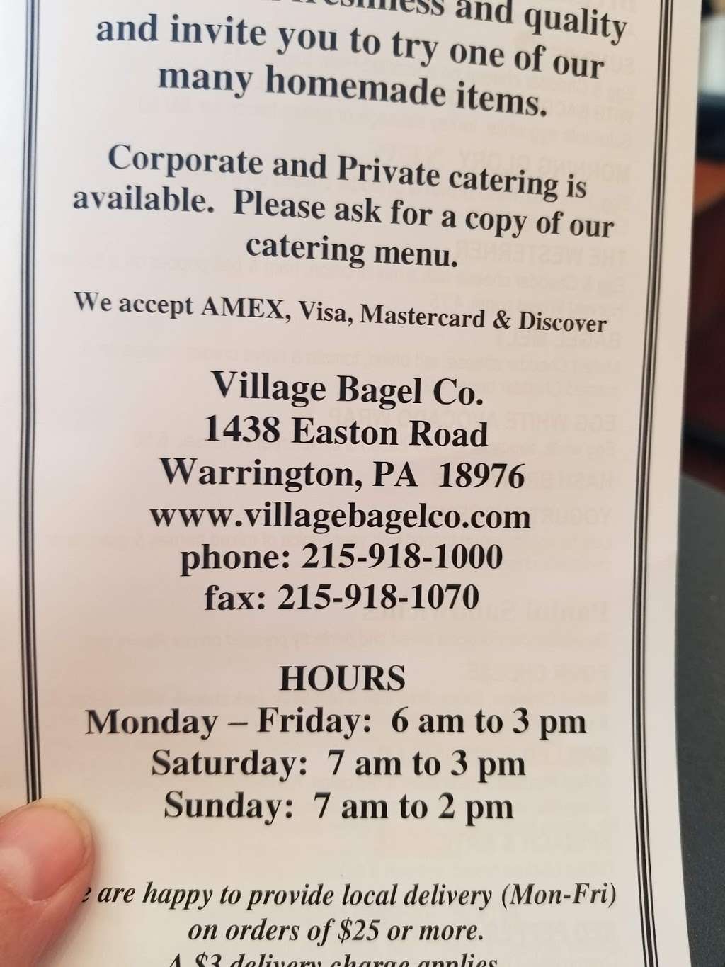 Village Bagel Co | 1438 Easton Rd, Warrington, PA 18976, USA | Phone: (215) 918-1000