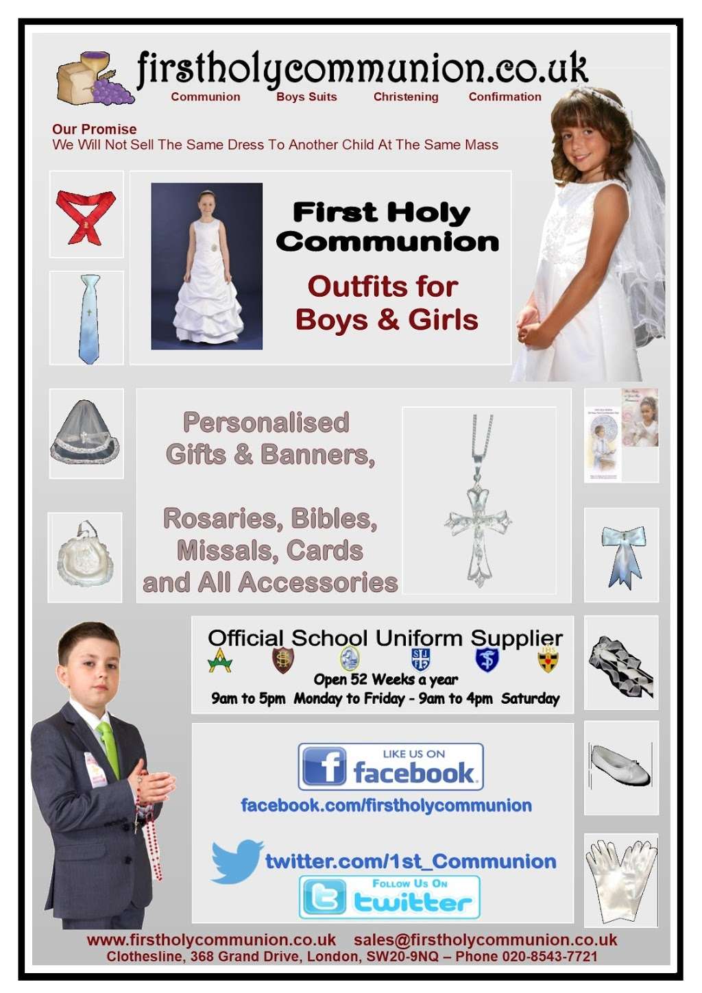 Clothes Line t/a Communion Dresses Christening Outfits Cards & G | 368 Grand Dr, London SW20 9NQ, UK | Phone: 020 8543 7721