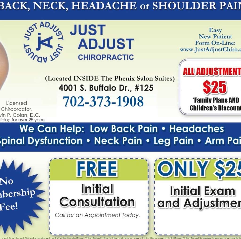 Just Adjust Chiropractic | 4001 S Buffalo Dr #125, Las Vegas, NV 89147, USA | Phone: (702) 373-1908