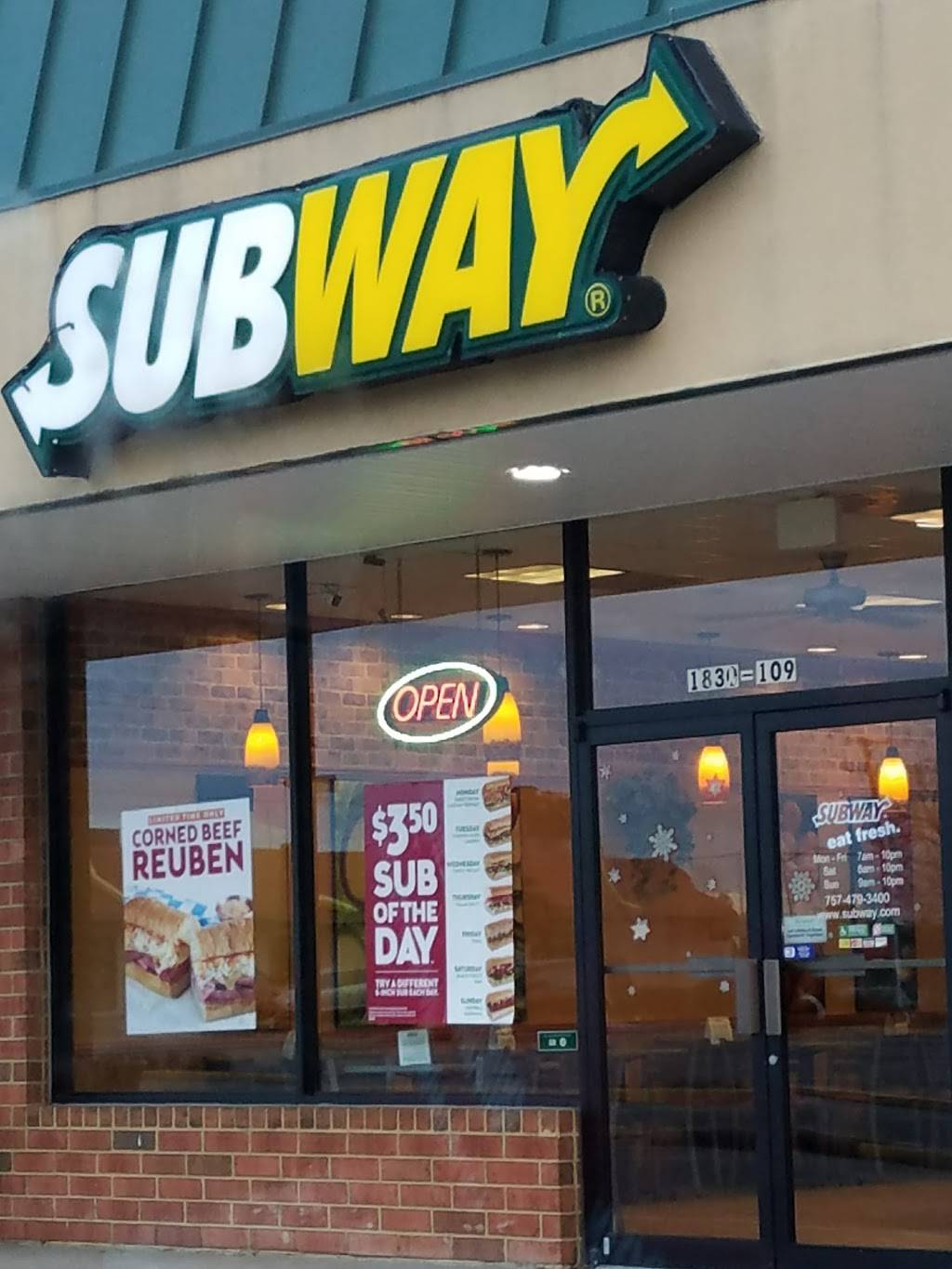 Subway | 1830 Kempsville Rd, Virginia Beach, VA 23464, USA | Phone: (757) 479-3400