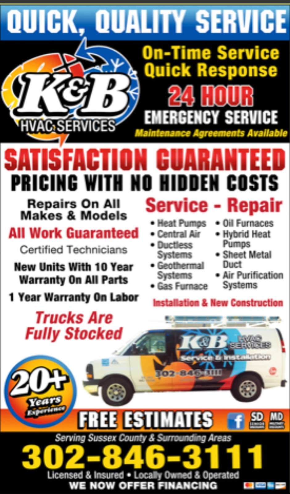 K & B HVAC Services | 18228 Whitesville Rd, Delmar, DE 19940, USA | Phone: (302) 846-3111