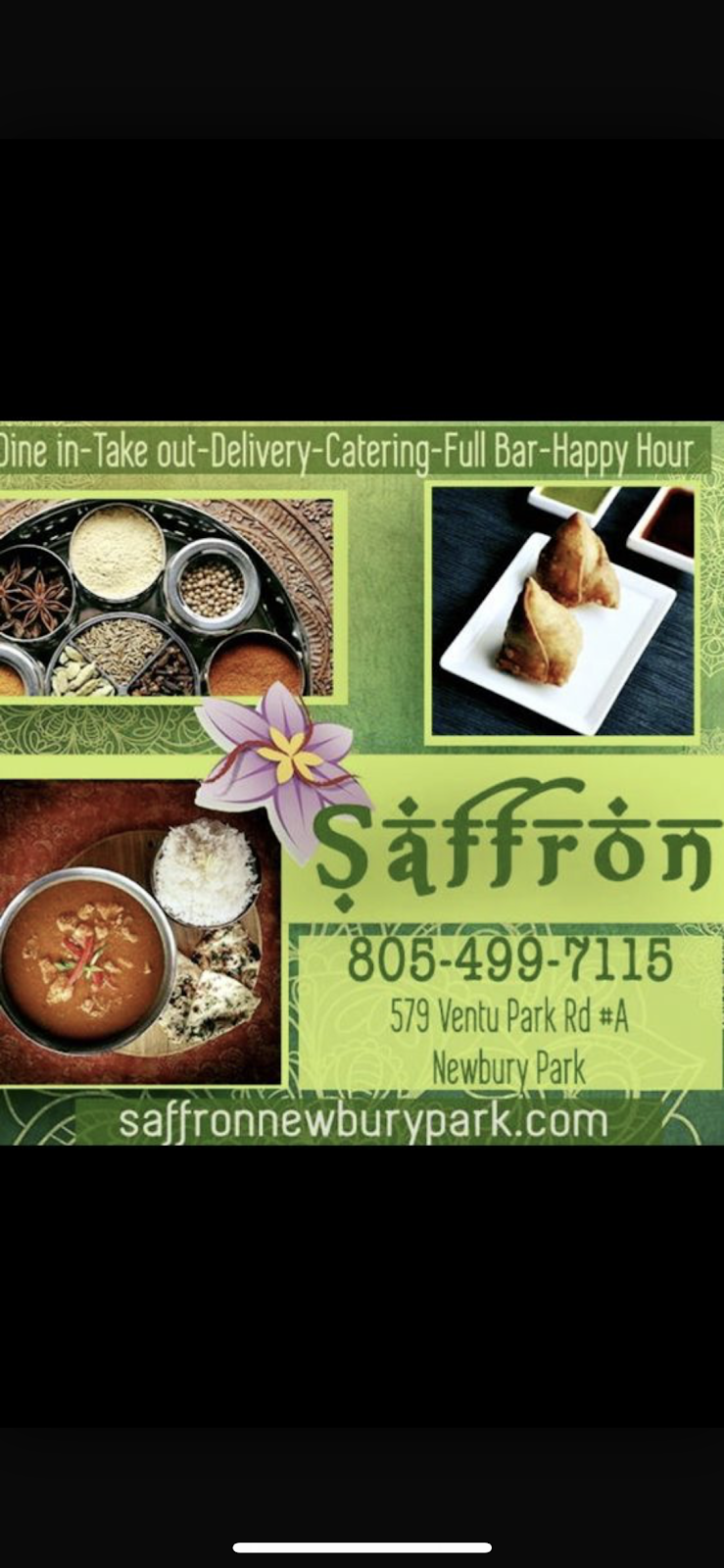 Saffron Indian Cuisine & Bar | 579 N Ventu Park Rd # A, Newbury Park, CA 91320 | Phone: (805) 499-7115