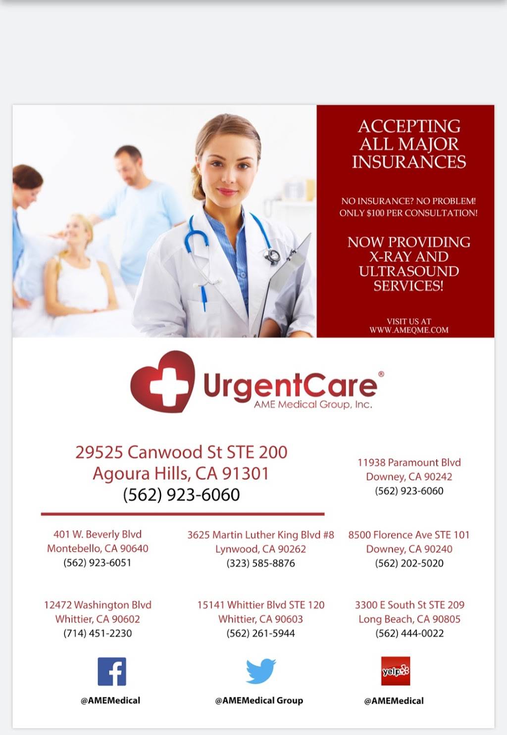 Urgent Care II - AME Medical Group | 15141 Whittier Blvd Suite 120, Whittier, CA 90603, USA | Phone: (562) 261-5944