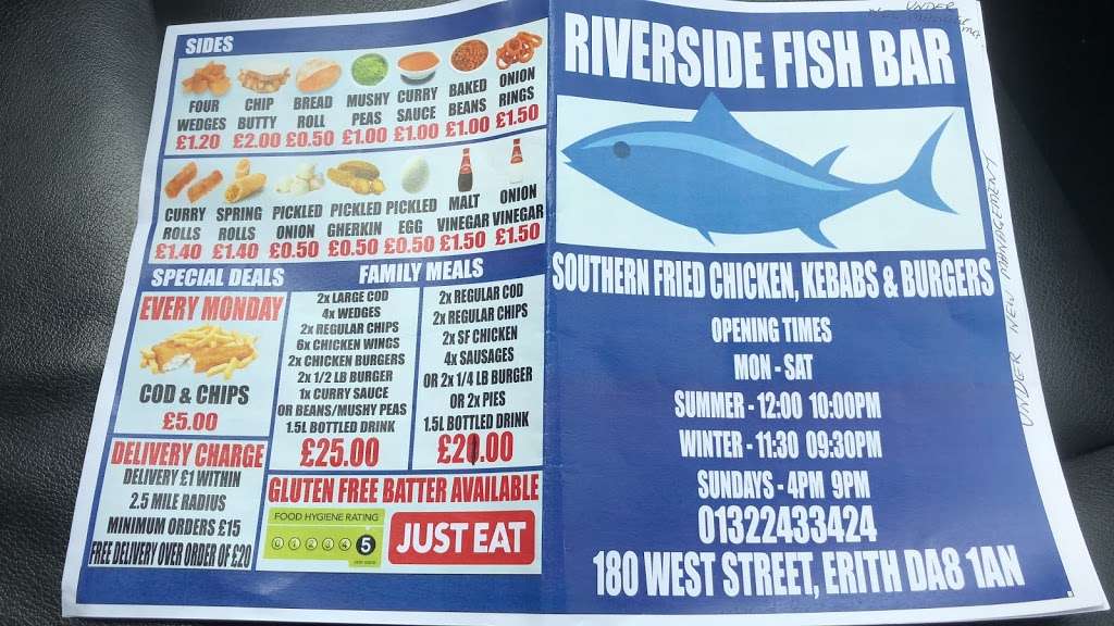 Riverside Fish Bar | 180 West St, Erith DA8 1AN, UK | Phone: 01322 433424