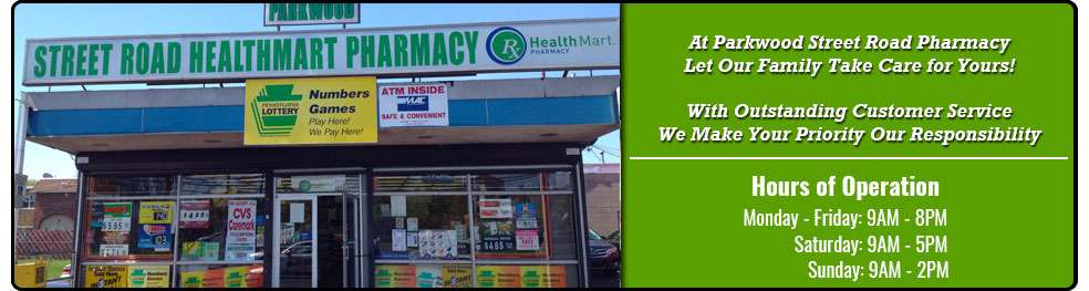 Parkwood Street Road Pharmacy INC. | 3532 Street Rd, Bensalem, PA 19020, USA | Phone: (215) 639-1950