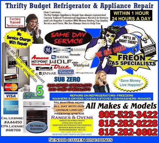 Thrifty Budget Refrigerator & Appliances Repair | 1107 Scandia Ave, Ventura, CA 93003, USA | Phone: (805) 814-5451
