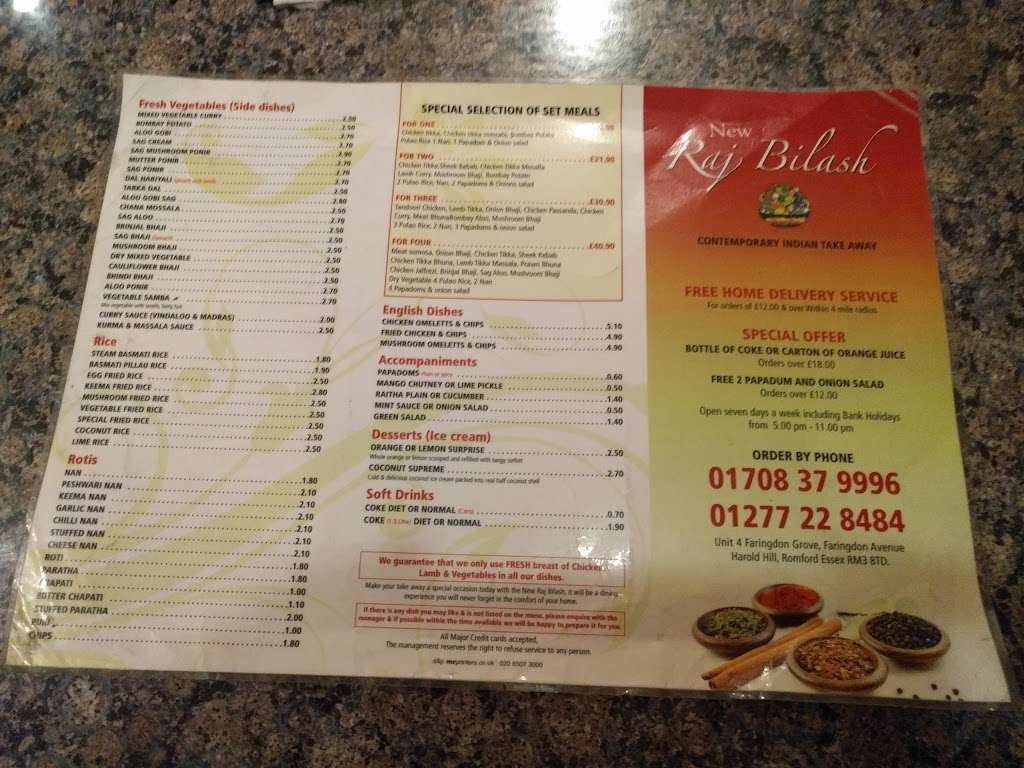 New Raj Bilash | 4 Faringdon Ave, Romford RM3 8TD, UK | Phone: 01708 379996