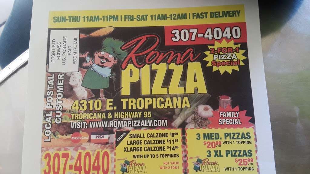 Roma Pizza | 4310 E Tropicana Ave # 4, Las Vegas, NV 89121 | Phone: (702) 307-4040