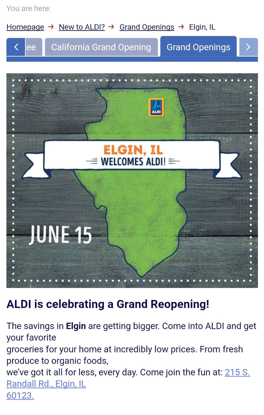 ALDI | 215 S Randall Rd, Elgin, IL 60123, USA | Phone: (855) 955-2534