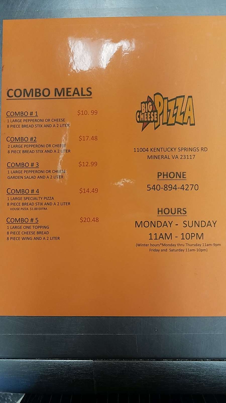 Big Cheese Pizza | 11004 Kentucky Springs Rd, Mineral, VA 23117, USA | Phone: (540) 894-4270