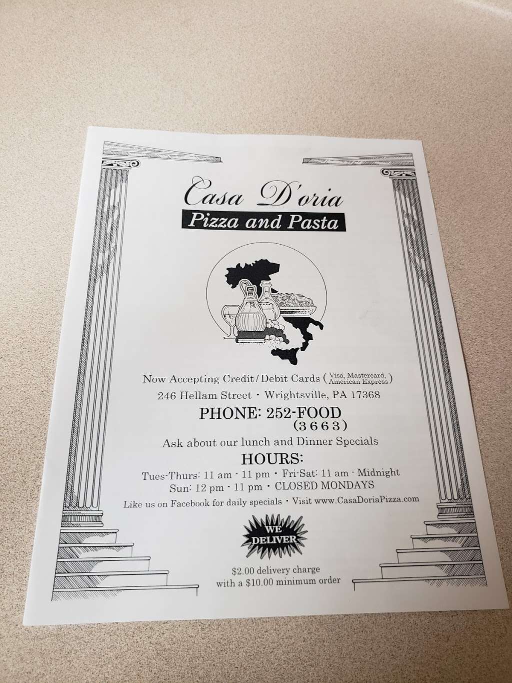 Casa Doria Pizza | 246 Hellam St, Wrightsville, PA 17368, USA | Phone: (717) 252-3663