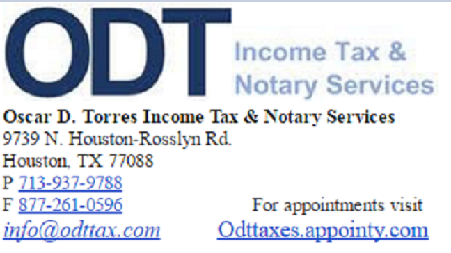 Oscar D Torres Income Tax | 9739 N Houston Rosslyn Rd, Houston, TX 77040 | Phone: (713) 937-4275