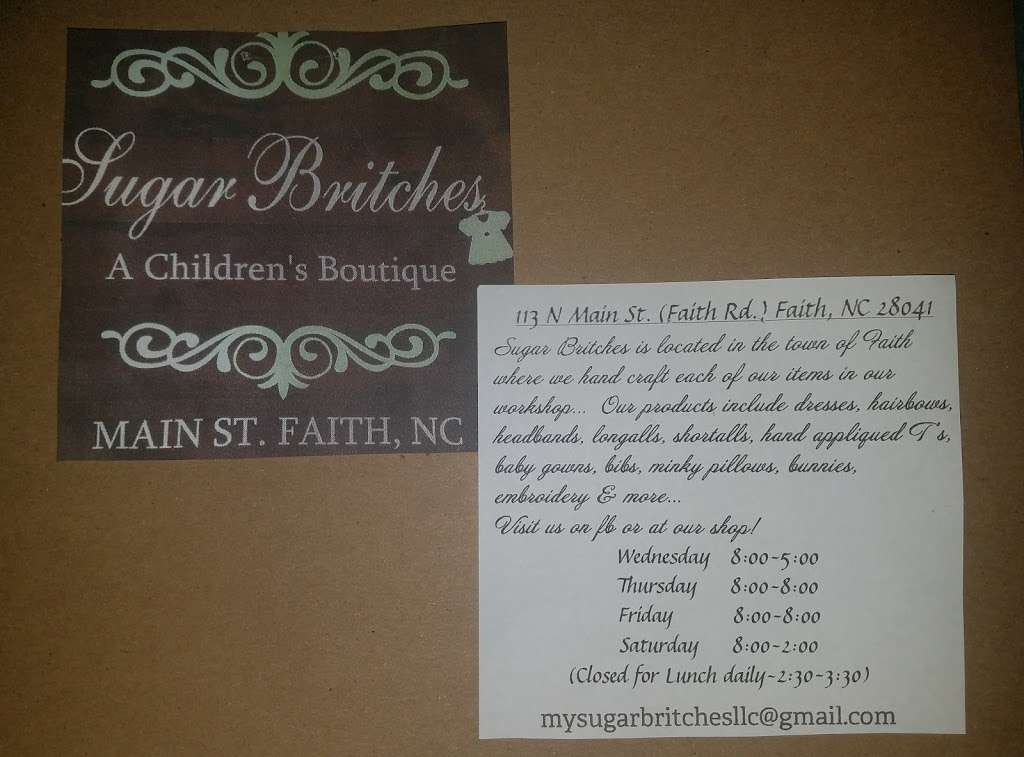 Sugar Britches A Childrens Boutique | 113 N Main St, Faith, NC 28041, USA | Phone: (704) 780-5559