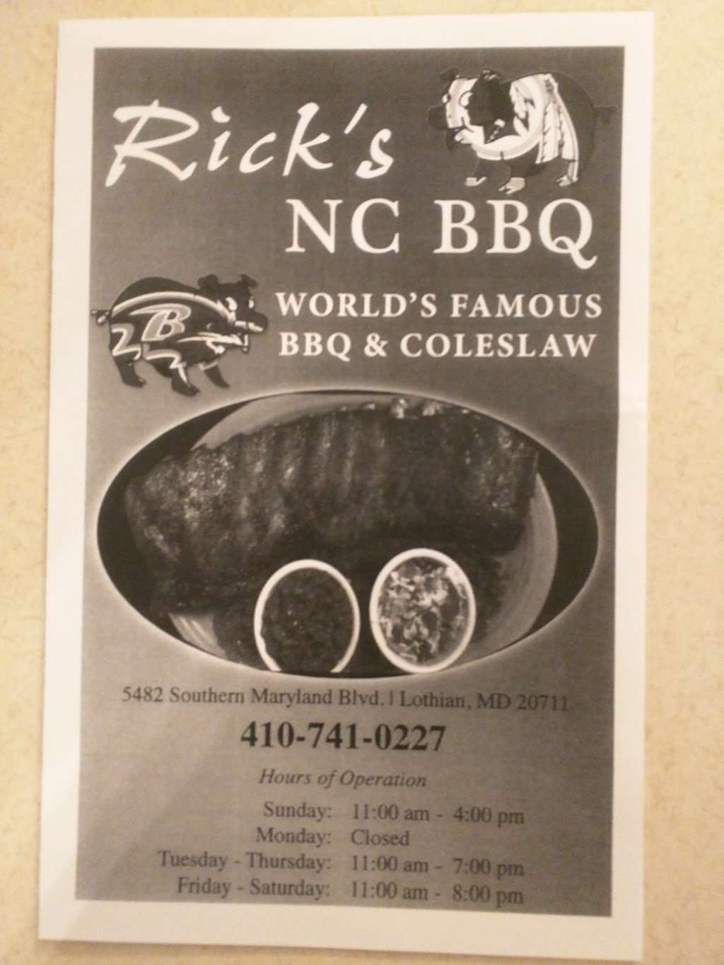 Ricks NC BBQ | 5482 Southern Maryland Blvd, Lothian, MD 20711, USA | Phone: (410) 741-0227