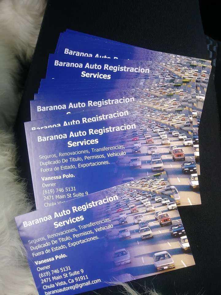 Baranoa Auto Registration Services | 2471 Main St Suite 9, Chula Vista, CA 91911, USA | Phone: (619) 746-5131