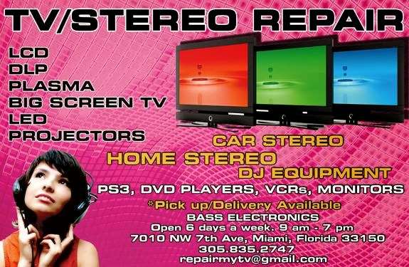 MIAMI TV/LCD/PLASMA REPAIR | Bass Electronic, 7010 NW 7th Ave #3812, Miami, FL 33150, USA | Phone: (305) 835-2747