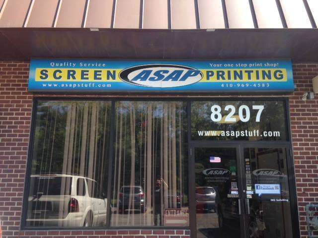 ASAP Screenprinting Embroidery Inc | 8207 Cloverleaf Dr, Millersville, MD 21108, USA | Phone: (410) 969-4583