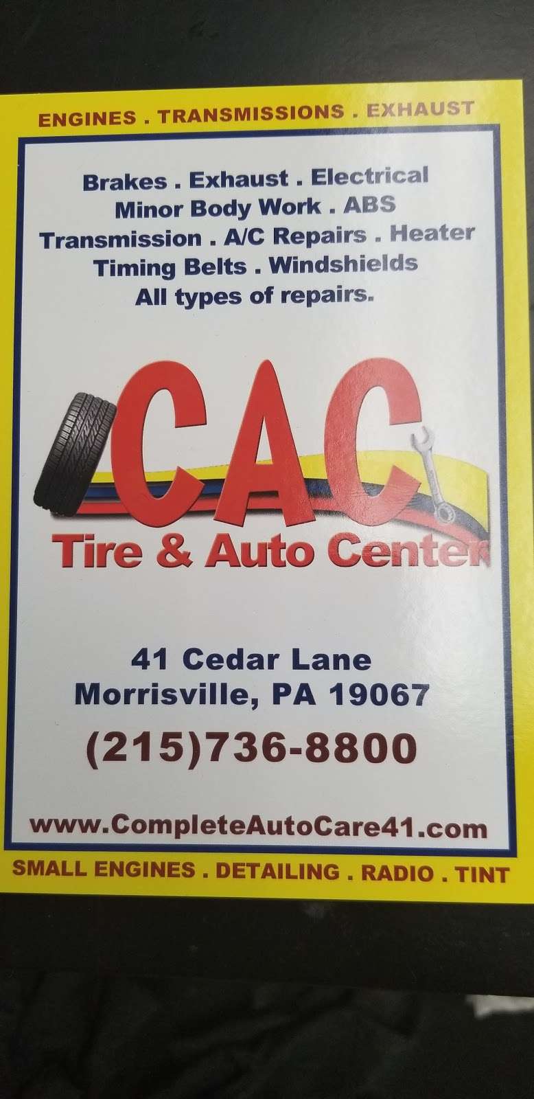 CAC Tire & Auto | 41 Cedar Ln, Morrisville, PA 19067, USA | Phone: (215) 736-8800