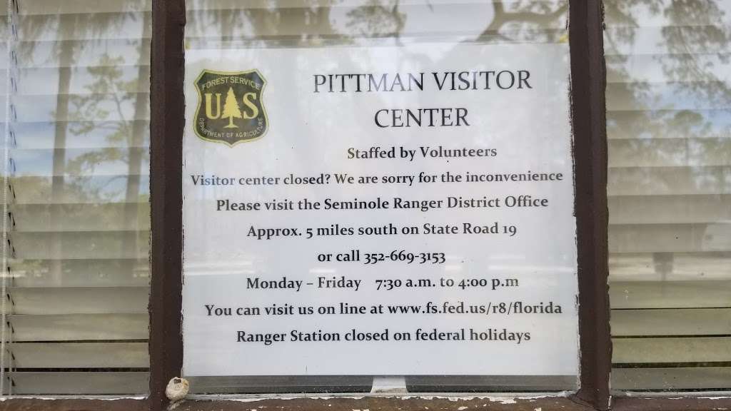 Pittman Visitors Center | 45621 FL-19, Altoona, FL 32702, USA | Phone: (352) 669-7495