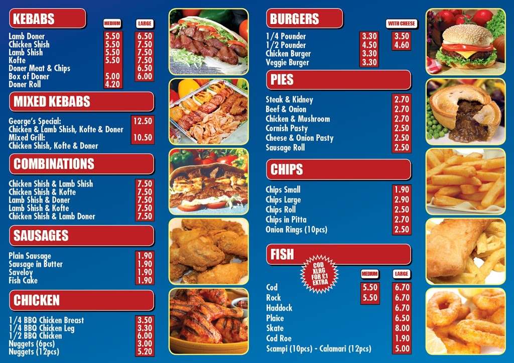 Georges Fish Bar | 4, Stanford House, Princess Margaret Rd, East Tilbury, Tilbury RM18 8YP, UK | Phone: 01375 840011