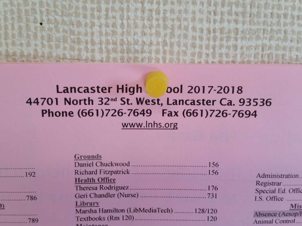 Lancaster High School | 44701 32nd St W, Lancaster, CA 93536 | Phone: (661) 726-7649