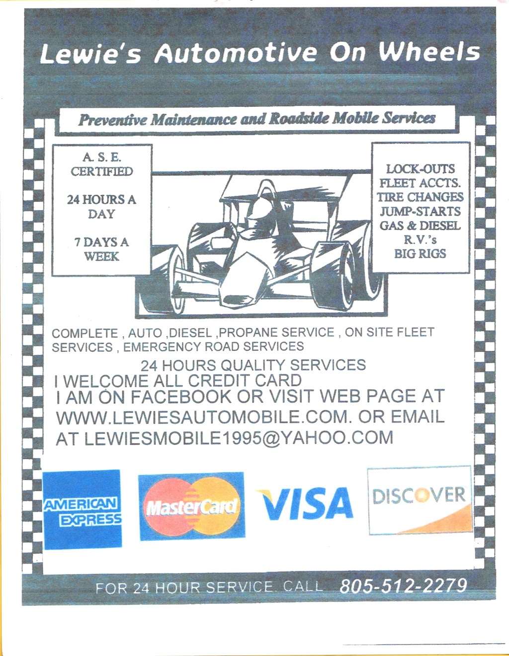 LEWIE,S AUTOMOTIVE ON WHEELS | 949 3rd St, Fillmore, CA 93015 | Phone: (805) 512-2279