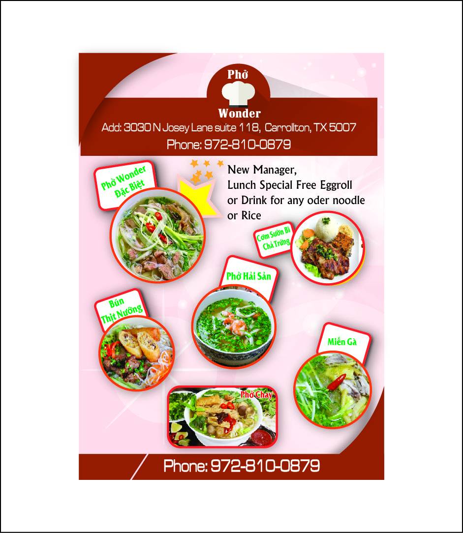 Pho Wonder | 3030 N Josey Ln suite 118, Carrollton, TX 75007, USA | Phone: (972) 810-0879