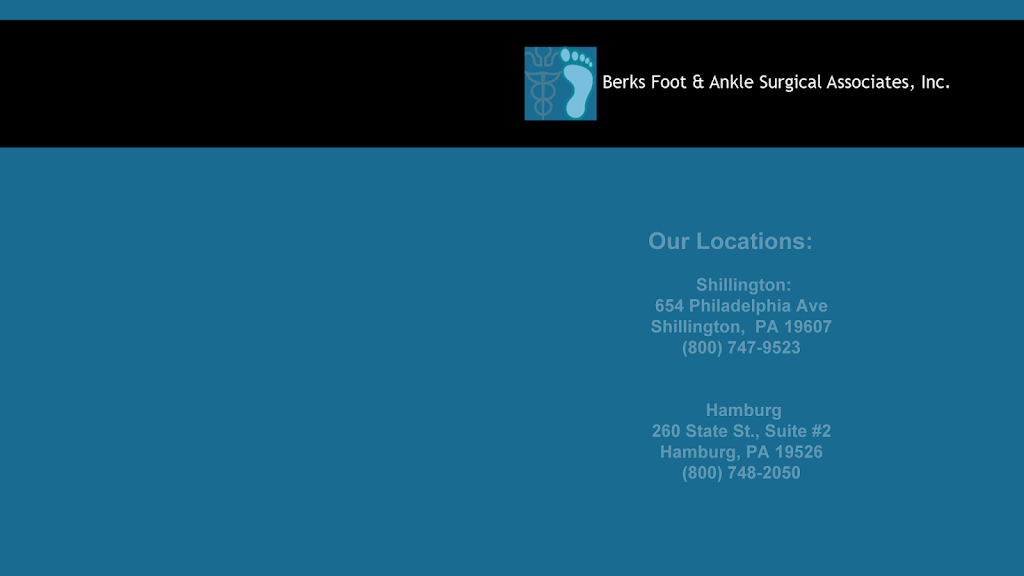 Berks Foot and Ankle Surgical Associates | 654 Pennsylvania Ave, Shillington, PA 19607, USA | Phone: (610) 796-9522