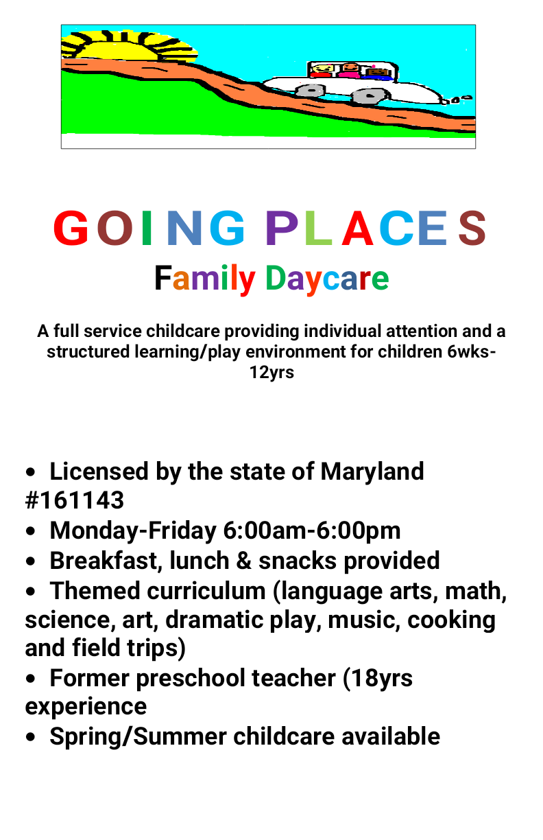Going Places Family Daycare | Robinson Pl, Waldorf, MD 20602 | Phone: (240) 210-5425