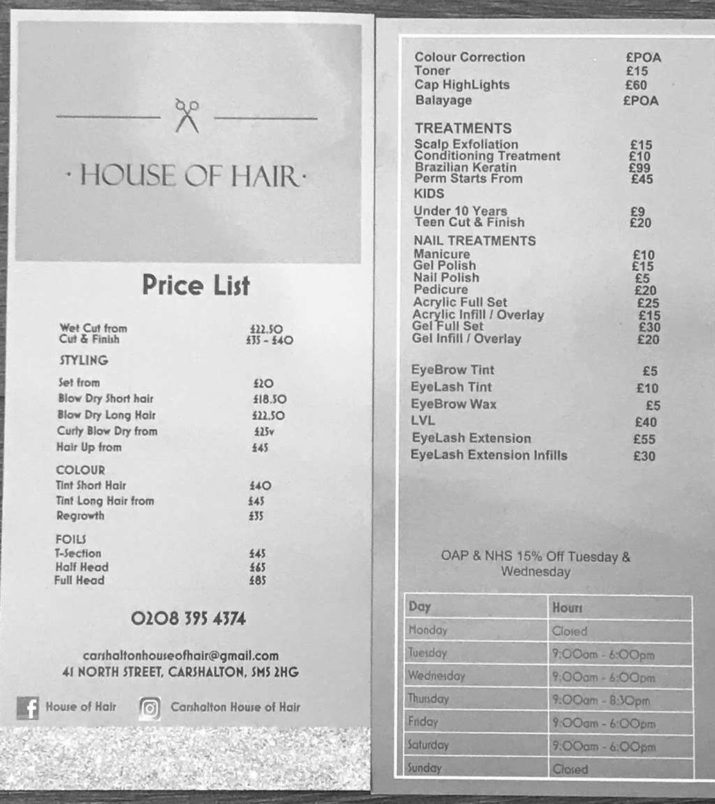 House Of Hair | 41 North St, Carshalton SM5 2HG, UK | Phone: 020 8395 4374