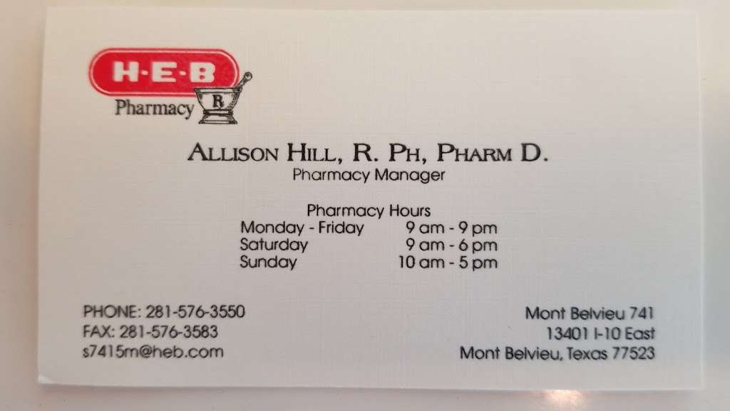 H-E-B Pharmacy | 13401 Interstate 10 E, Mont Belvieu, TX 77523, USA | Phone: (281) 420-9300