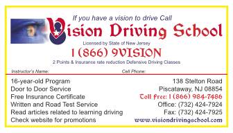 Vision Driving School | 138 Stelton Rd, Piscataway, NJ 08854, United States | Phone: (732) 424-7924
