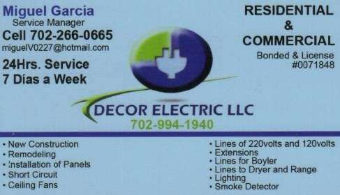 Decor Electric LLC | 3700 Stewart Ave, Las Vegas, NV 89110 | Phone: (702) 994-1940