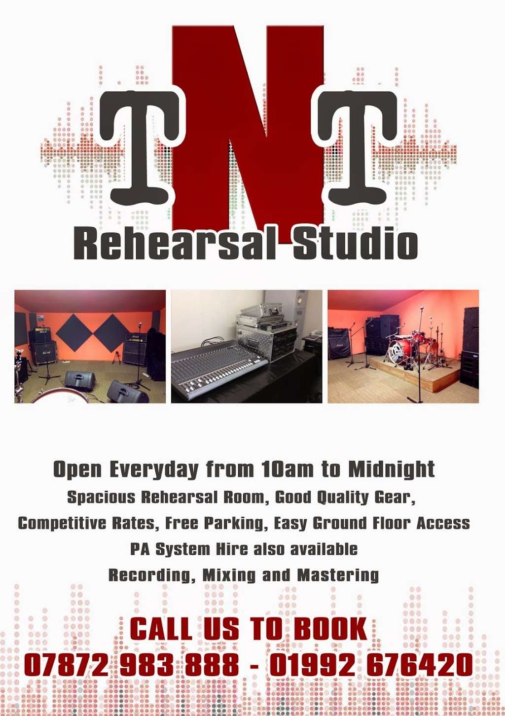 TNT Rehearsal Studio | Unit 2A / 3 Esgors Farm Business Centre, Thornwood High Road, Thornwood, Epping CM16 6LY, UK | Phone: 07827 776082