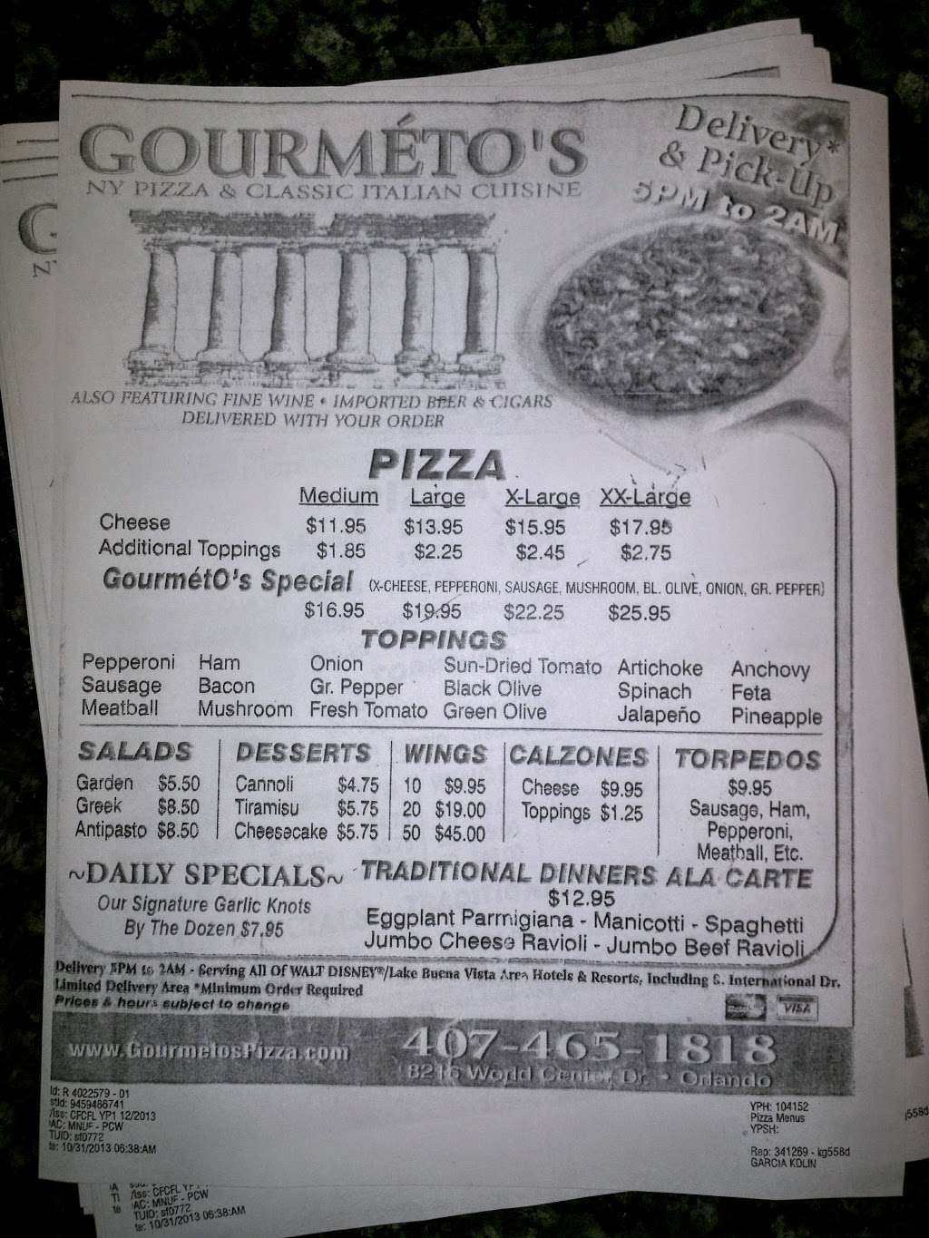 Gourmetos Pizza | 8216 World Center Dr B, Orlando, FL 32821 | Phone: (407) 465-1818