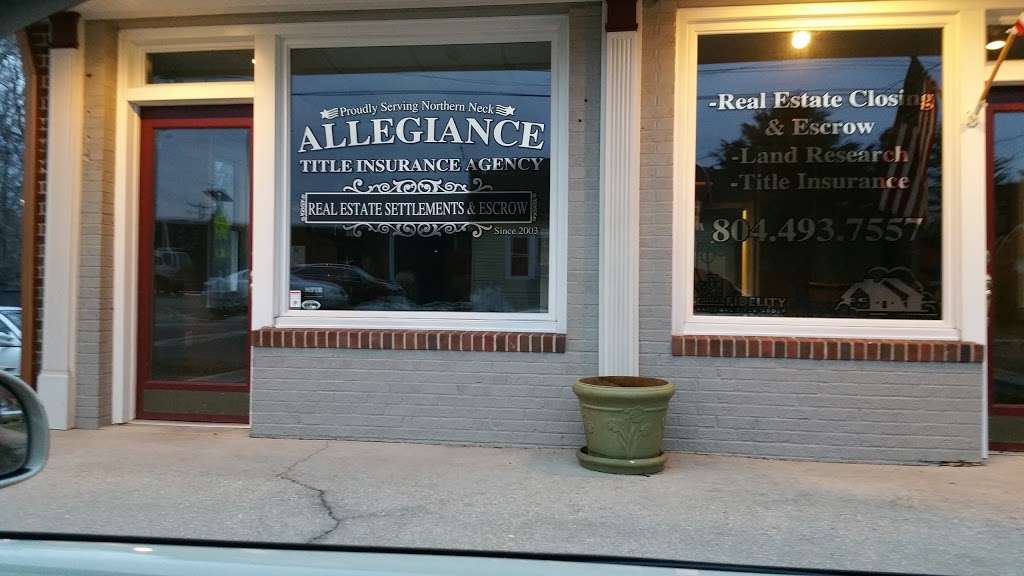 Allegiance Title Insurance | 15851 Kings Hwy, Montross, VA 22520, USA | Phone: (804) 493-7557