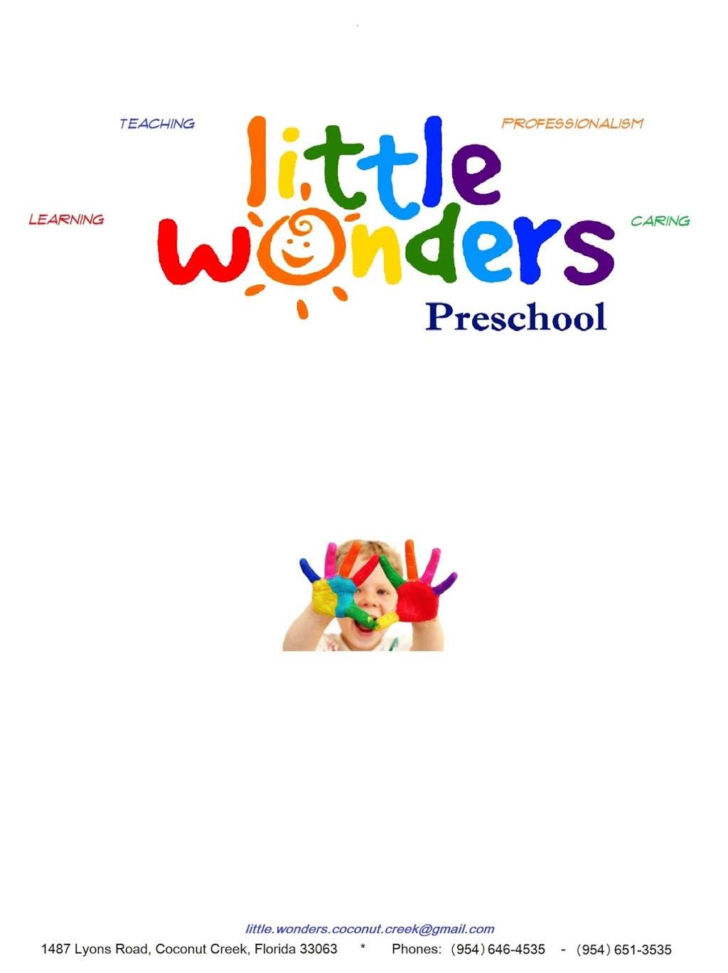 Little Wonders Preschool, LLC | 1487 Lyons Rd, Coconut Creek, FL 33063, USA | Phone: (954) 646-4535