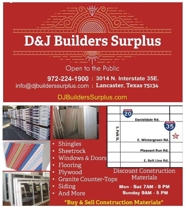 D&J Builders Surplus | 3014 N. interstate 35E., Lancaster, TX 75134, USA | Phone: (972) 224-1900