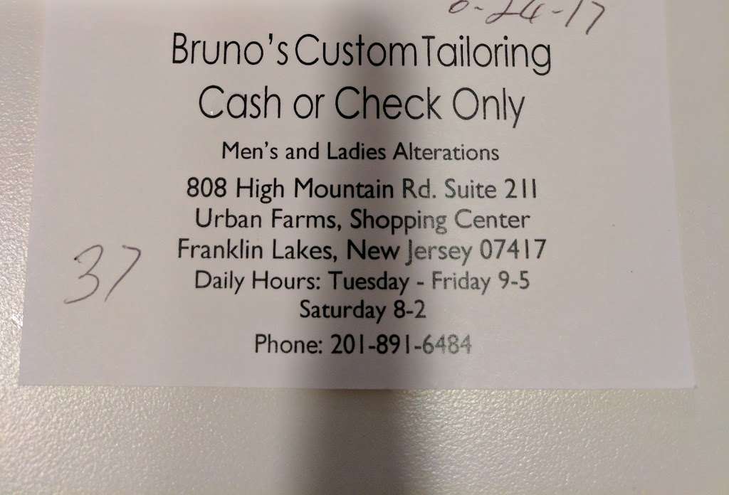 Brunos Custom Tailoring | 808 High Mountain Rd suit 211, Franklin Lakes, NJ 07417, USA | Phone: (201) 891-6484