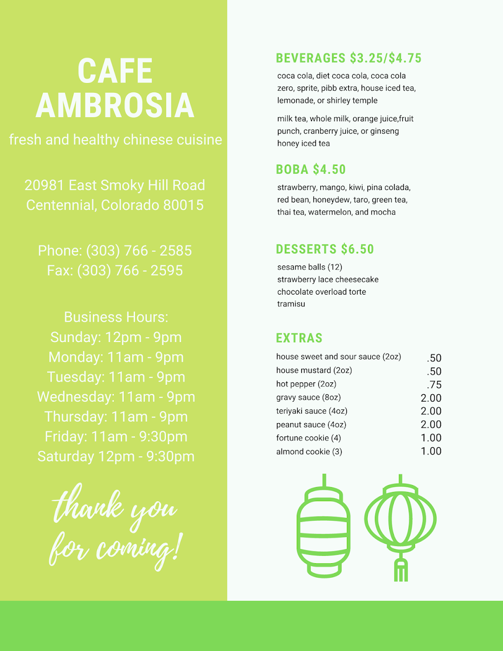Cafe Ambrosia | 20981 E Smoky Hill Rd, Centennial, CO 80015, USA | Phone: (303) 766-2585