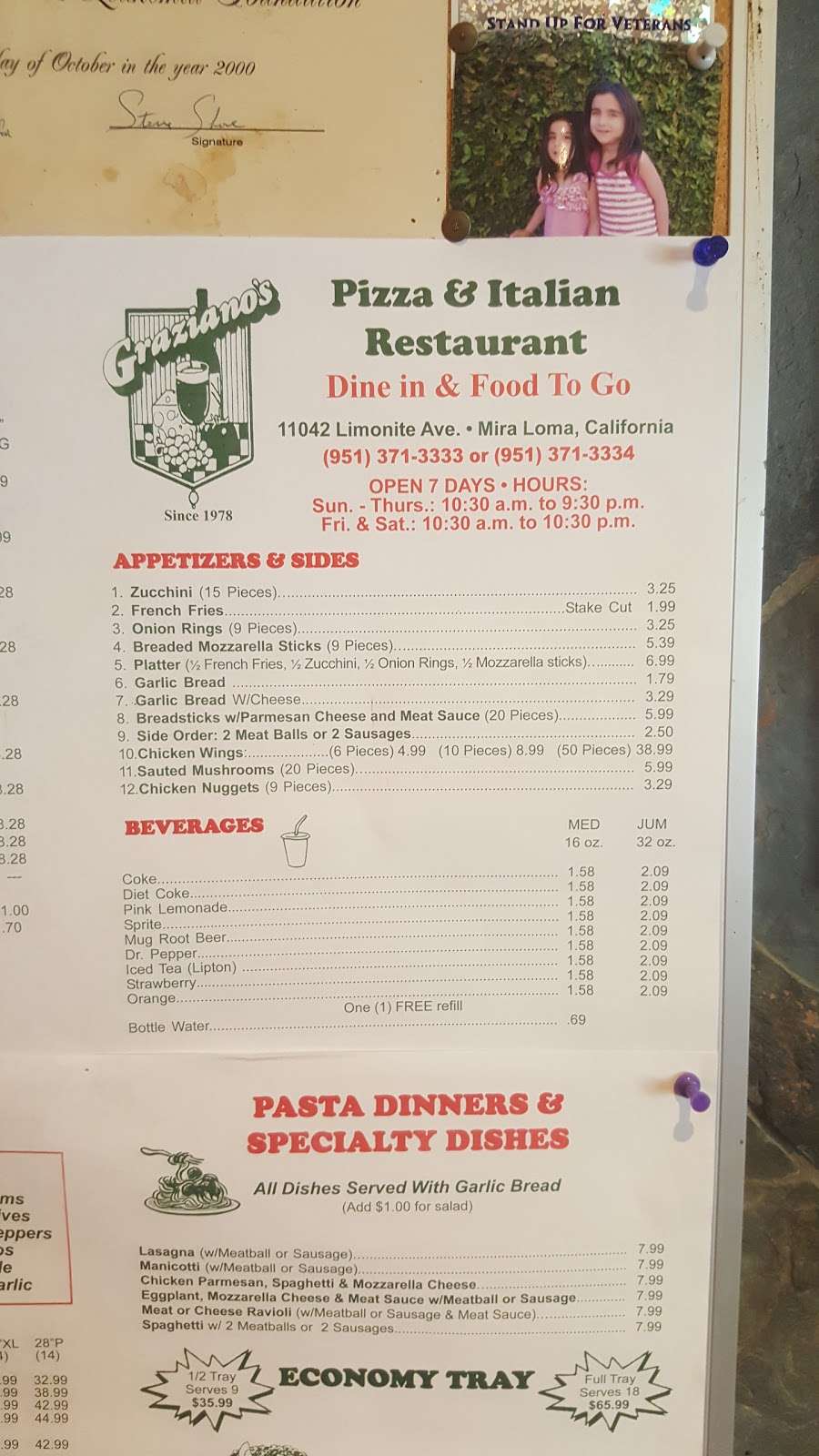 Grazianos Pizza Restaurant | 11042 Limonite Ave, Mira Loma, CA 91752 | Phone: (951) 371-3333